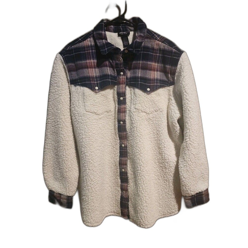 Wrangler Retro Sherpa Shirt Jacket Women's Size XL Boyfriend Western Pearl Snap